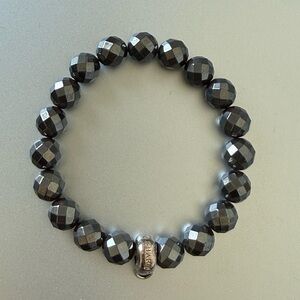 Faceted Black Beaded Bracelet with Silver Accent